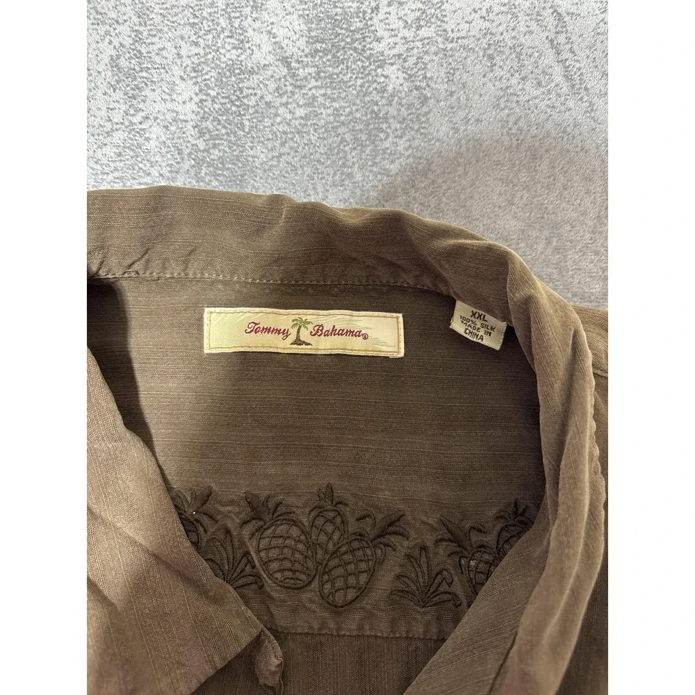 Tommy Bahama Shirt Mens XXL Brown Stripe Silk Short Sleeve Button Front Shirt - Picture 4 of 7